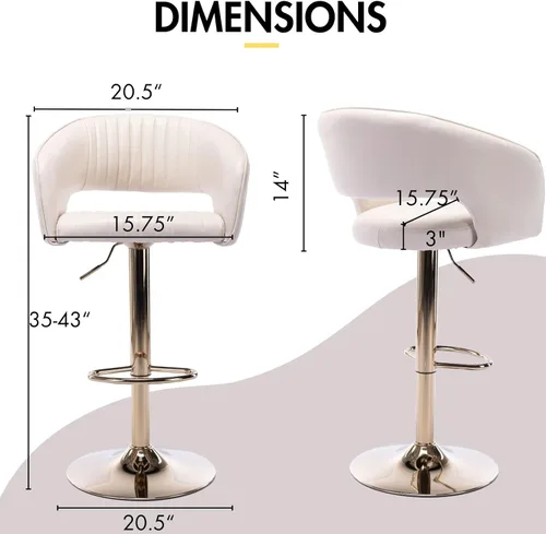 Vista 2 de Hyfirm Juego de 2 modernas sillas de bar de cocina con base cromada dorada, taburetes de bar giratorios ajustables con respaldo y reposapiés