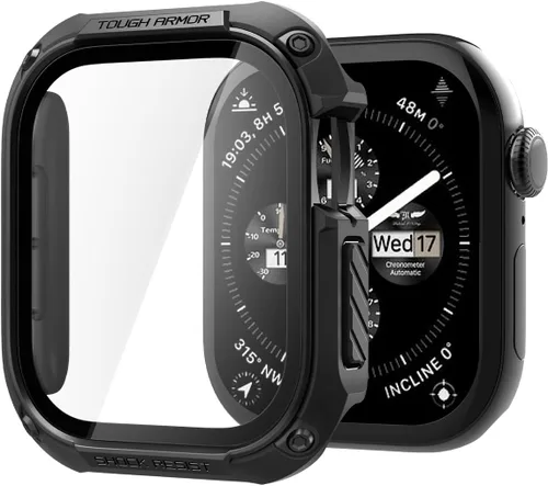 Vista 8 de Spigen para Apple Watch - Funda con protector de pantalla de vidrio templado táctil incorporado, resistente y de cobertura completa, armadura