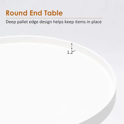 Vista 9 de Mesa auxiliar redonda, mesa auxiliar moderna con bandeja de madera anticaída, mesa de centro redonda para sala de estar, dormitorio, color blanco (1)
