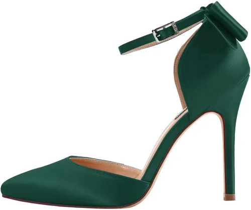 Vista 7 de ERIJUNOR Zapatos de satén de tacón alto con lazo para mujer, para fiesta de noche, baile, boda, zapatos de satén