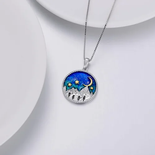 Vista 3 de Collar de plata de ley con pingüinosdelfínmariposacolibrímontañalibélulabFFperezosocalaveracalabazabautismo regalo de joyería para mujeres