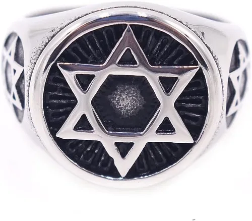 Vista 3 de Anillo de acero inoxidable para hombre, diseño de estrella de David con seis puntos, tamaño 7-13