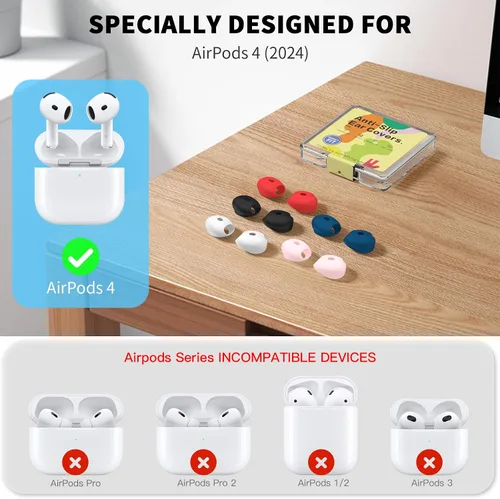 Vista 5 de [5 pares] para AirPods 4 Fundas para Puntas de Oído Deportivas Antideslizantes y Anti Rayones de Piel de Silicona Suave Puntas de Oído AirPods 4 Gen