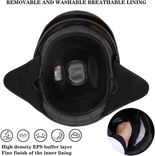 Vista 2 de Casco retro de motocicleta para adultos, hombres y mujeres, aprobado por DOT, estilo alemán, cascos de media cara con gafas desplegables, visera