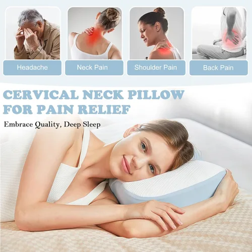 Vista 6 de Almohada cervical para el cuello para aliviar el dolor, almohadas ergonómicas de espuma viscoelástica para dormir con funda de almohada lavable