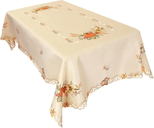 Vista 7 de Simhomsen Manteles Decorativos Pequeños Bordados de Otoño y Cosecha con Calabazas para Acción de Gracias (Redondo 34 pulgadas)