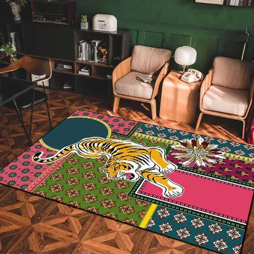 Vista 3 de Alfombra vintage de estilo bohemio con diseño de tigre para puerta de baño, 2 x 3 pies, alfombra pequeña para dormitorio, lavable, tapete de tigre