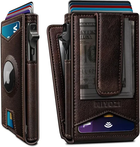 Vista 10 de miyozi Airtag - Cartera para hombre con clip para dinero, 9 tarjetas, con ventana de identificación, bloqueo RFID, funda de metal, cierre magnético