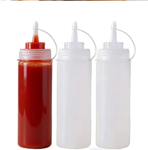 Vista 9 de EORTA Paquete de 3 botellas de plástico para condimentos con tapas de punta, botella grande de 32 onzas para salsa, ketchup mostaza, aceite