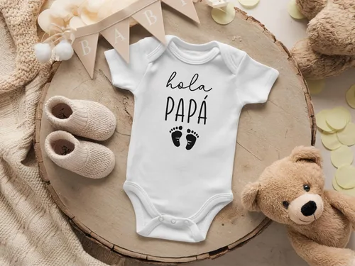 Vista 4 de Hola Papa - Body para bebé con anuncio de embarazo en español, regalo para nuevo papá