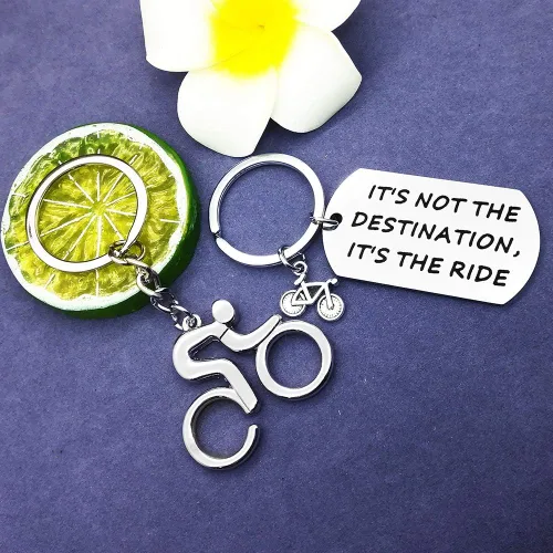 Vista 3 de Regalo de ciclismo, llavero inspirador para bicicleta, regalo de motocicleta, no es el destino, anillo de llavero de incentivo de bicicleta, regalo