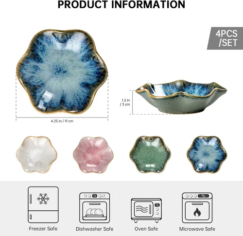 Vista 2 de UNICASA Juego de 4 bandejas de cerámica de loto para joyería, juego de platos de joyería de porcelana, para collares, anillos, aretes, bandeja