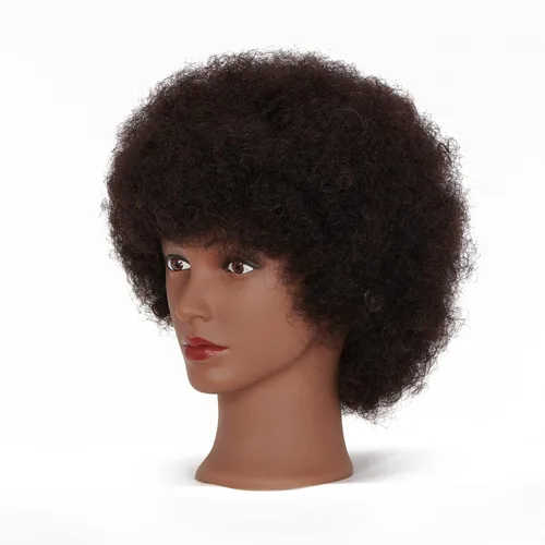 Vista 2 de Hairingrid Cabeza de Maniquí Afroamericana con 100% Cabello Humano Cosmetología Cabeza de Maniquí de Cabello Afro para Práctica de Peinado, Trenzado