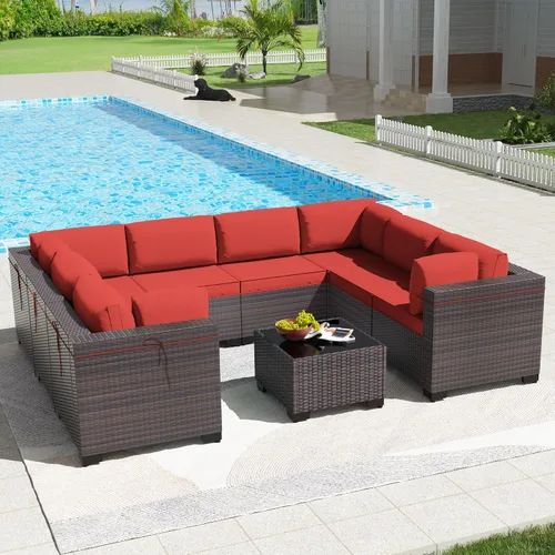 Vista 68 de Kullavik - Juego de muebles para exterior de 6 piezas con sofá modular de ratán de polietileno, color negro