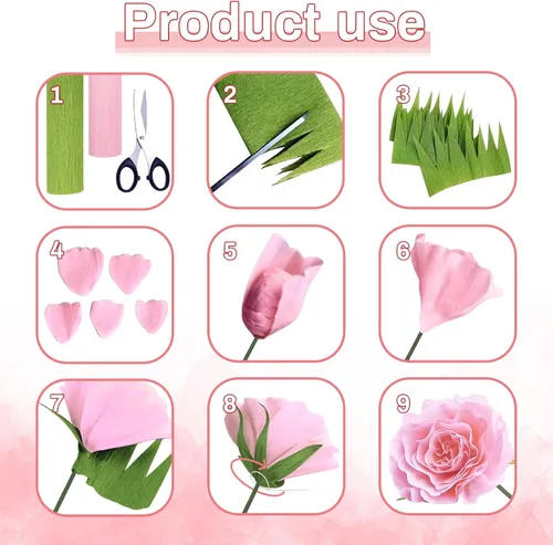 Vista 4 de MicButty - Juego de 42 flores de papel crepé, rollo de papel crepé con cinta floral, flores de alambre de hierro floral para manualidades, boda