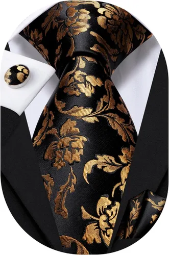 Vista 232 de Hi-Tie Corbata clásica de cachemira para hombre con pañuelo y gemelos a cuadros