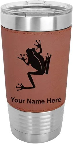 Vista 12 de LaserGram Personalized 20oz Tumbler, Tree Frog (Baseball Style) Engraved Gift, Faux Leather Wrap, Vacuum Insulated Stainless Steel, Laser Engraved