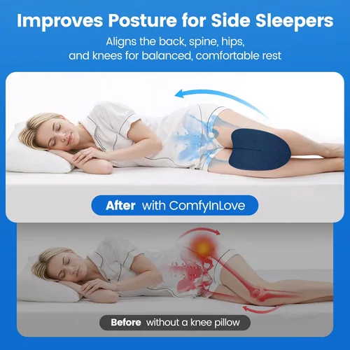Vista 4 de Almohada de rodilla para dormir de lado, almohada de espuma viscoelástica de alta densidad para dormir de lado, diseño en forma de corazón para Azul