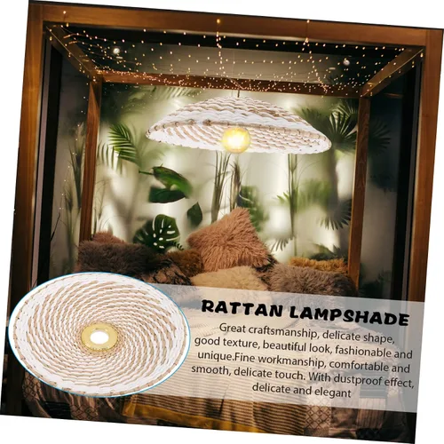 Vista 2 de Homoyoyo Pantalla de ratán Vintage Lámpara colgante de ratán Lámpara colgante de papel Lámpara colgante rústica Lámpara de araña Pantalla Vines