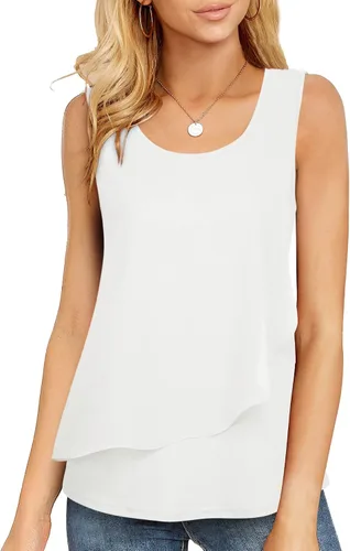 Vista 2 de Messic Camiseta sin mangas para mujer, de doble capa, de gasa, casual, tipo túnica