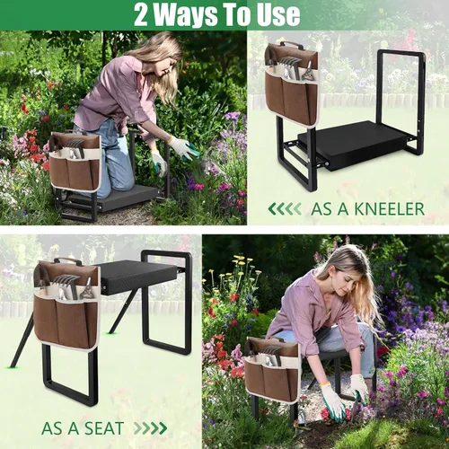 Vista 6 de seasky Banco de Jardín Plegable con Rodillera y Asiento, Banco de Jardinería Anti-Volcamiento con Almohadilla de Rodillas Amplia y Gruesa, Taburete