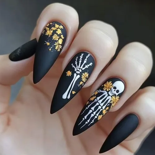 Vista 20 de RIICFDD - Uñas largas a presión con forma de almendra, punta de uñas con lazo grande, color rosa nude, con dijes de lazo negro, uñas postizas