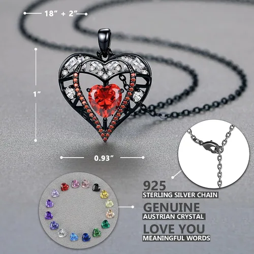 Vista 99 de Collar de cristal de 5 corazones, chapado en oro rosa de 18 quilates, colgante con cadena de plata de ley 925 de 18 + 2 pulgadas, joyería de piedra