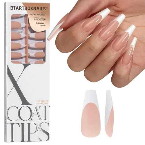 Vista 44 de BTArtboxnails XCOATTIPS White French Tip Press On Nails, XXS Squoval, Pink Lamp-Curable, 4-Week Wear, Natural Nail Look, Salon Quality Value at