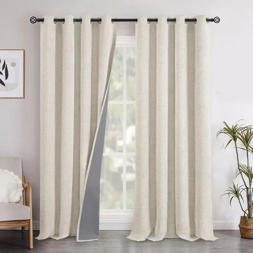Vista 74 de YoungsTex - Cortinas opacas de lino para dormitorio, oscurecimiento de la habitación, cortinas con textura de lino, paneles con aislamiento térmico