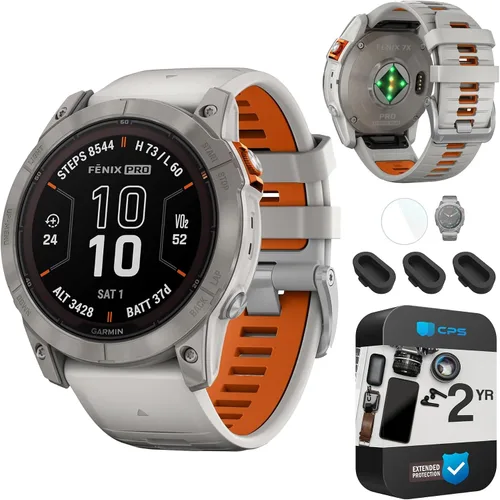 Vista 15 de Garmin Fenix 7X Pro Sapphire Solar, reloj inteligente GPS multideportivo, linterna integrada, carga solar, titanio con banda gris niebla/naranja