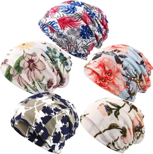 Vista 9 de SATINIOR 5 Piezas Gorro Holgado para Mujer Gorro de Quimioterapia Elástico Envolturas para Cabeza de Cáncer Pañuelo para Cabeza para Dormir