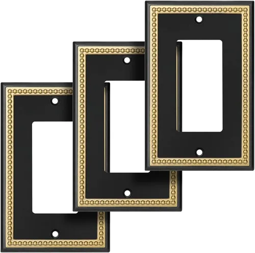 Vista 22 de Placa decorativa de pared con marco perlado para placa de interruptor (palanca doble, negro y dorado oscuro)