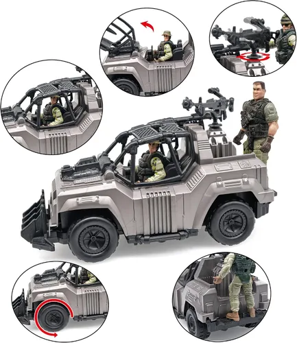 Vista 7 de MISTBUY Figuras de acción de hombres del ejército estadounidense con juego de juguetes de vehículos militares, soldados de juguete con camiones