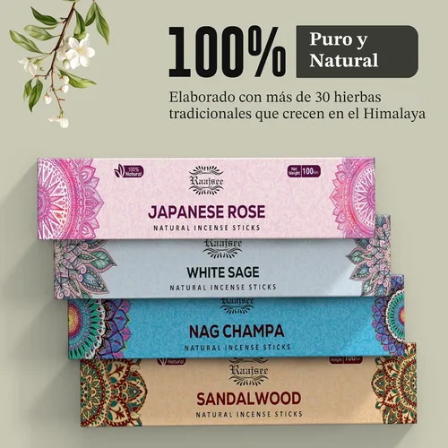Vista 2 de Raajsee Varitas de incienso (6.35 oz), 100% puras orgánicas y naturales, enrolladas a mano, sin productos químicos, perfectas para aromaterapia