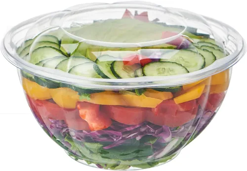 Vista 9 de 50 juegos de ensaladas de plástico transparente de 24 onzas con tapas herméticas desechables para llevar, recipientes para mezclar para frutas