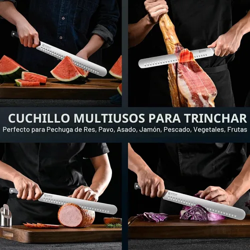Vista 7 de Cuchillo para pechuga de KEEMAKE, cuchillo de trinchar de 12 pulgadas, cuchillos de corte alemanes de acero de hoja de navaja para carne con mango
