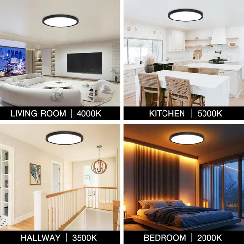 Vista 8 de Lámpara de techo LED regulable con control remoto, 24 W, 2640 lúmenes, 12 pulgadas, luz nocturna cálida de 2000 K y 3000 K-6500 K, moderna lámpara
