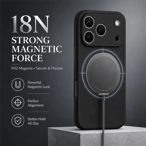 Vista 2 de Funda de silicona con soporte para iPhone 17 Pro [compatible con MagSafe] [Protección completa de la cámara] (6.3 pulgadas 2025), fundas de teléfono