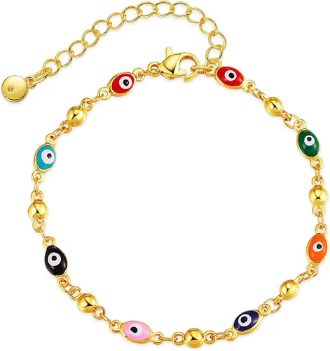Vista 7 de Delicadas pulseras de oro para mujer, chapado en oro 18, ajustable, mal de ojo, mariposa, cuentas, perla, corazón, turquesa, hecha a mano para mujer
