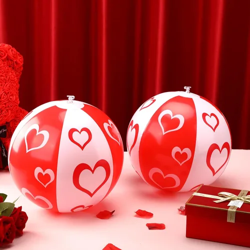 Vista 4 de Wettarn 24 bolas de playa para el día de San Valentín para niños, inflables, de plástico, corazón, decoración de fiesta, intercambio de aula, lindo