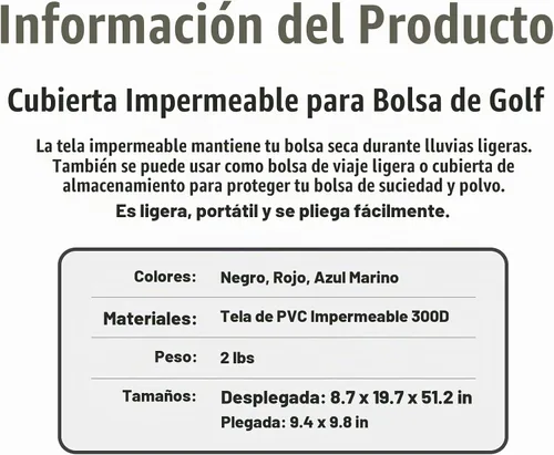 Vista 2 de Funda impermeable de PVC 300D para bolsa de golf, bolsa de golf, duradera, ligera y fácil de maniobrar Negro