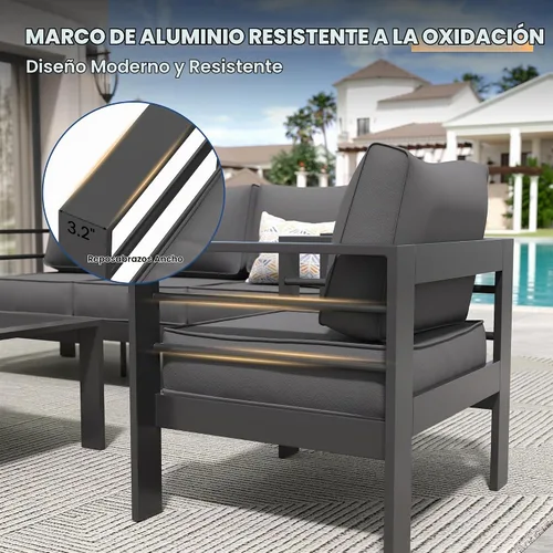 Vista 2 de Amopatio - Juego de muebles de aluminio para patio con cojines de olefina Gris oscuro/ Dorado