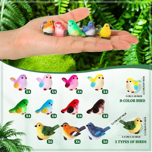 Vista 2 de Wenqik 50 piezas de mini figuras de pájaros de resina en miniatura, figuras de pájaros pequeños, animales realistas para terrario de hadas