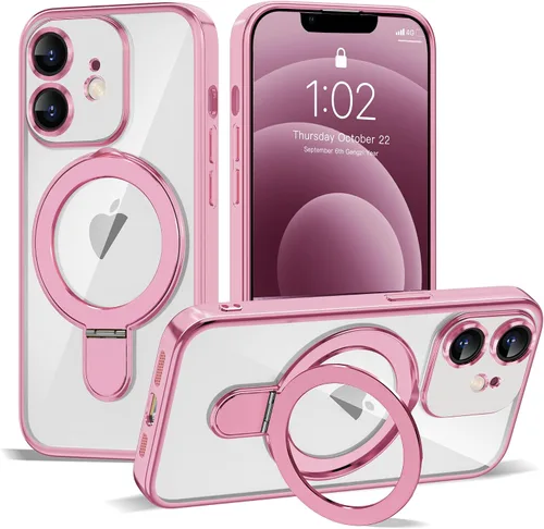 Vista 135 de Funda compatible con iPhone 12 con soporte de anillo magnético invisible [compatible con Mag-Safe] [Protector completo de lente de cámara] Funda