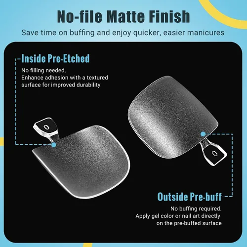 Vista 5 de SINOKAME - Uñas postizas transparentes a presión cortas con kit de pegamento para uñas, puntas de uñas postizas pintables mate, para camas de uñas