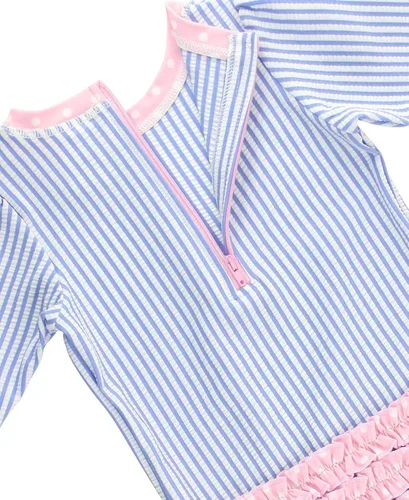 Vista 5 de RuffleButts - Traje de baño de manga larga, de una pieza, para bebéniñas, con protección solar UPF 50+