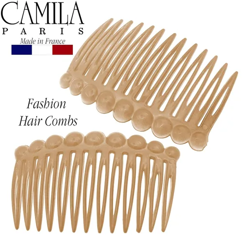 Vista 3 de Camila Paris CP2892/2 Peine lateral francés pequeño redondeado, beige con torsión francesa, pinzas decorativas de sujeción fuerte para mujer, moño
