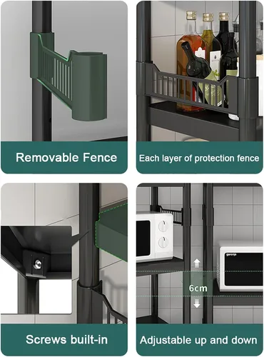 Vista 8 de Estante de cocina para piso, multifunción, para microondas, horno, estante de almacenamiento simple para el hogar, ollas y sartenes de múltiples