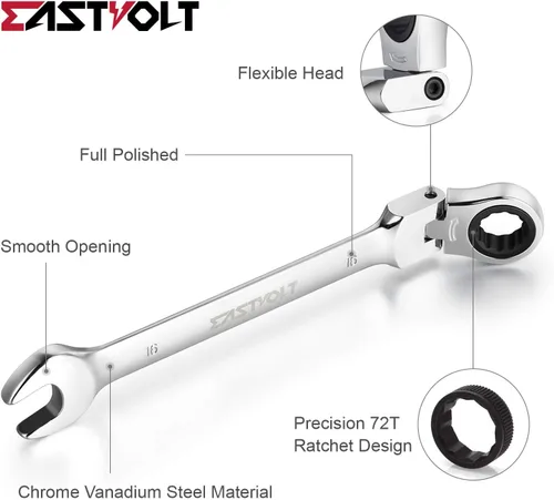 Vista 6 de Eastvolt Kits de herramientas mecánicas (ASK06) y juego de llaves de trinquete de cabeza flexible de 12 piezas