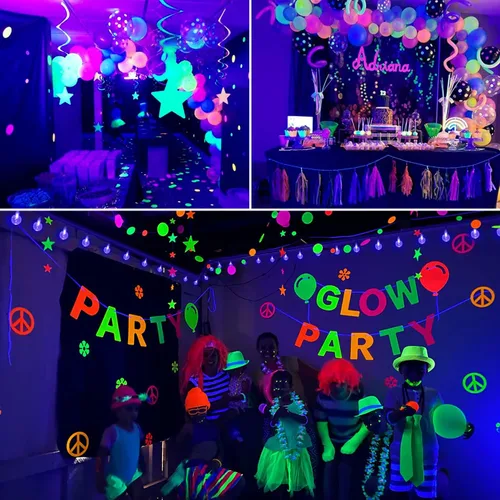 Vista 3 de OMIKA Tira de luces LED negras de 15 pies, funciona con pilas, luces de Navidad negras UV, luces de hadas parpadeantes con control remoto, luz negra